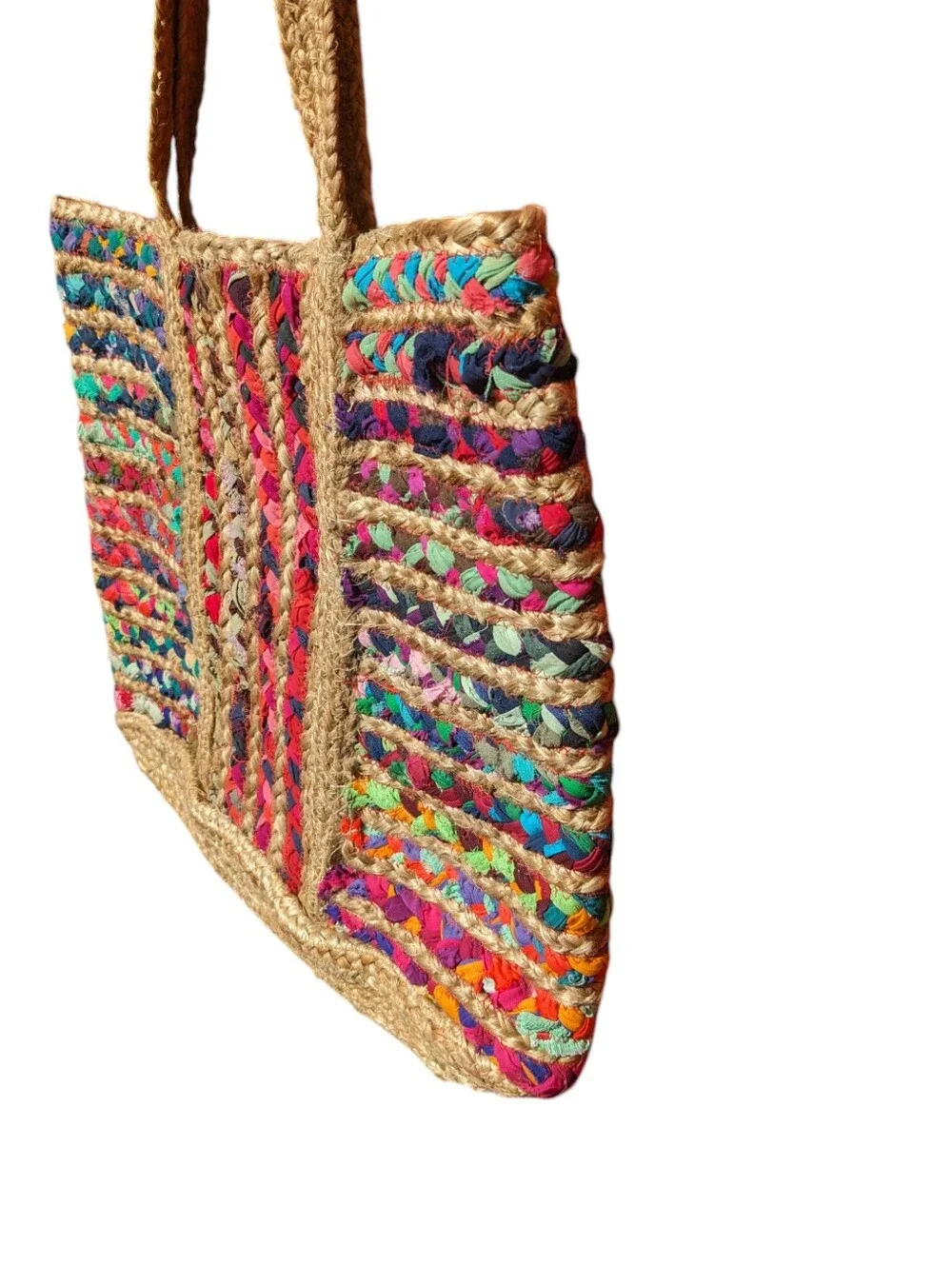 Holicow Handwoven Bohemian Chindi Jute Tote Bag